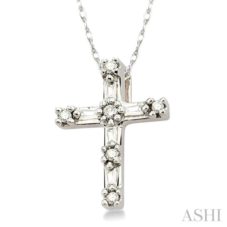 1/10 Ctw Diamond Cross Pendant in 10K White Gold with Chain