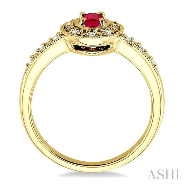 5x3 MM oval cut Ruby and 1/10 Ctw Single Cut Diamond Ring in 10K Yellow Gold.