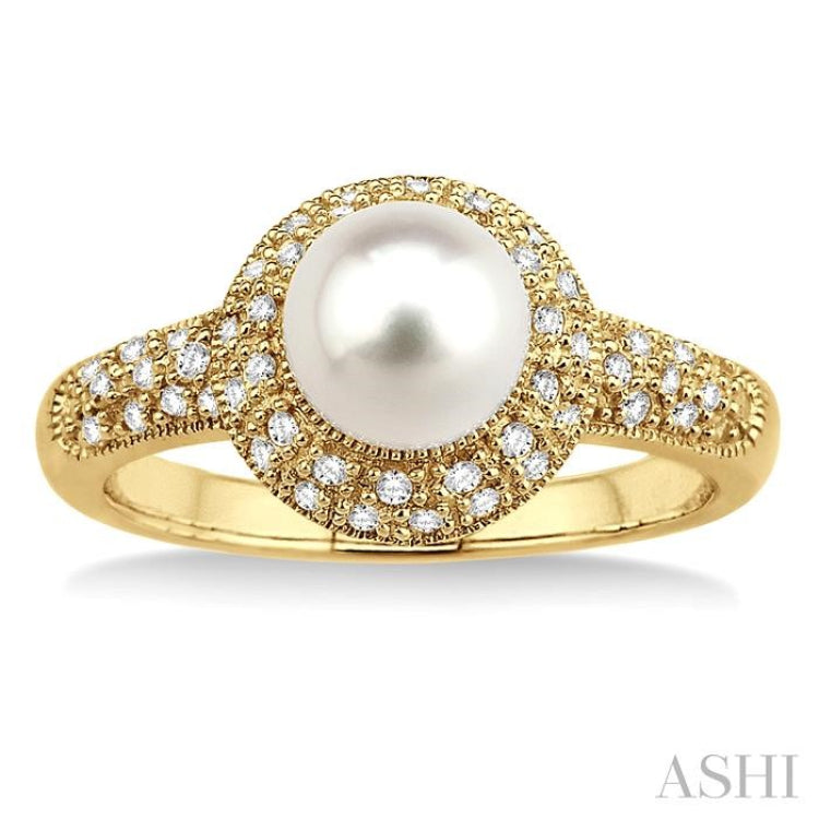 6.5 MM Cultured Pearl and 1/4 Ctw Single Cut Diamond Ring in 14K Yellow Gold