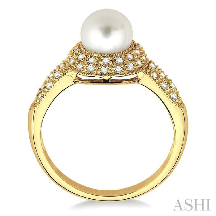 6.5 MM Cultured Pearl and 1/4 Ctw Single Cut Diamond Ring in 14K Yellow Gold