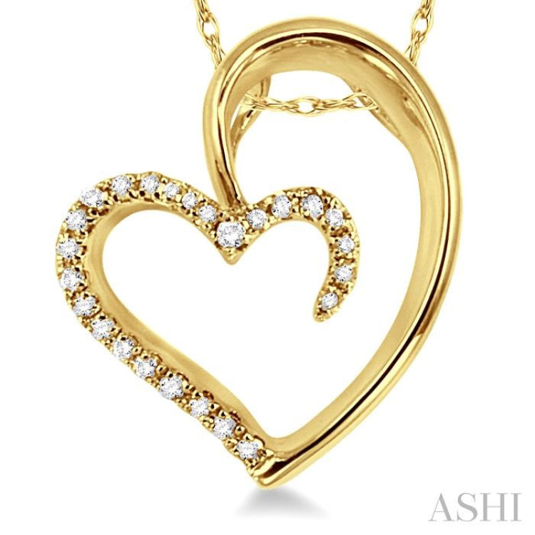 1/10 Ctw Round Cut Diamond Heart Shape Pendant in 10K Yellow Gold with Chain