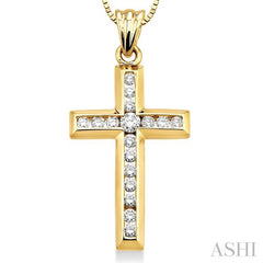 1/2 Ctw Round Cut Diamond Cross Pendant in 10K Yellow Gold with Chain