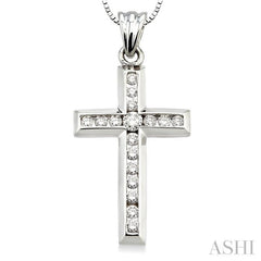 1/2 Ctw Round Cut Diamond Cross Pendant in 10K White Gold with Chain