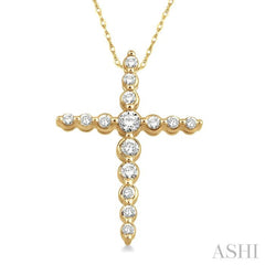 1/4 Ctw Round Cut Diamond Journey Cross Pendant in 14K Yellow Gold with Chain