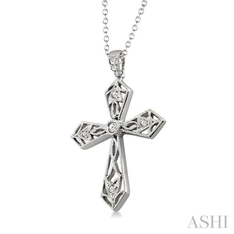 1/20 Ctw Single Cut Diamond Cross Pendant in Sterling Silver with Chain