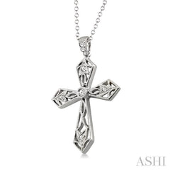 1/20 Ctw Single Cut Diamond Cross Pendant in Sterling Silver with Chain