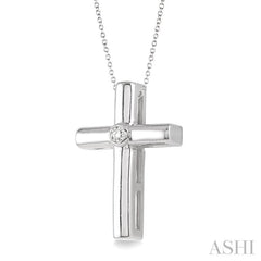 1/50 Ctw Round Cut Diamond Cross Pendant in Sterling Silver with Chain