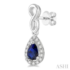 5x3 MM Pear Shape Sapphire and 1/6 Ctw Round Cut Diamond Earrings in 14K White Gold