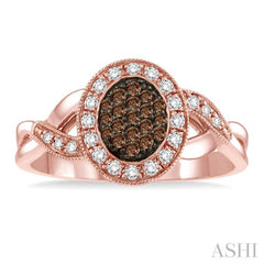 1/3 Ctw Round Cut White and Champagne Brown Diamond Ring in 10K Rose Gold