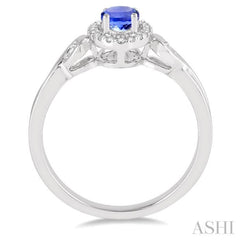 6x4 MM Oval Cut Tanzanite and 1/10 Ctw Round Cut Diamond Ring in 10K White Gold