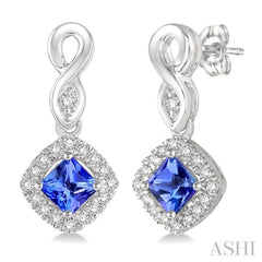 4x4 MM Cushion Shape Tanzanite and 1/5 Ctw Round Cut Diamond Earrings in 14K White Gold