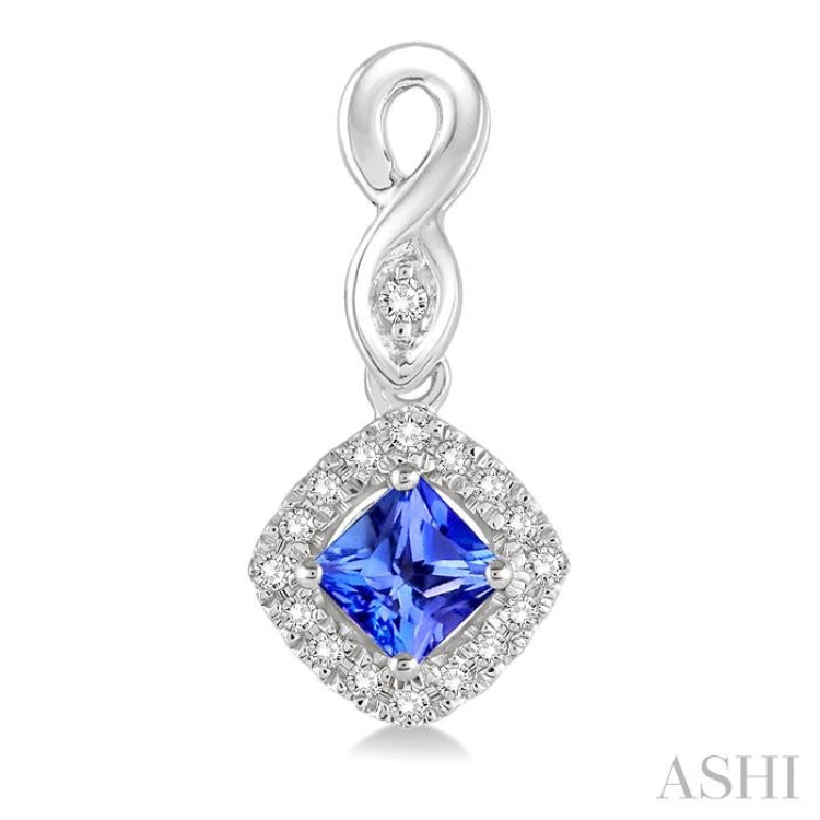 4x4 MM Cushion Shape Tanzanite and 1/5 Ctw Round Cut Diamond Earrings in 14K White Gold