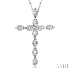 1/10 Ctw Round Cut Diamond Cross Pendant in 10K White Gold with Chain