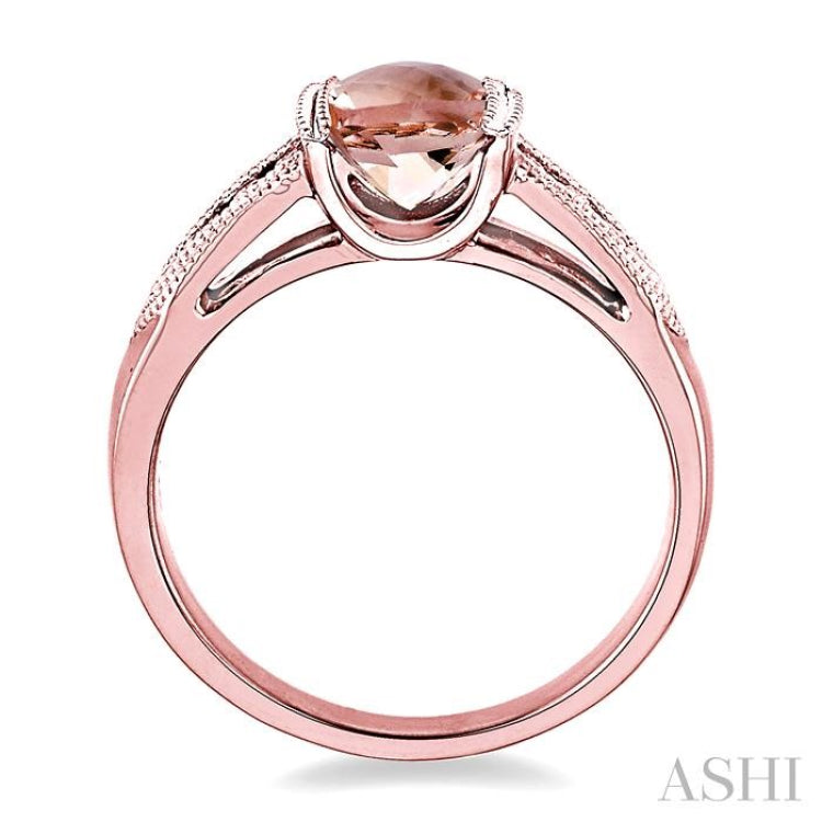 8x6 MM Oval Shape Morganite and 1/10 Ctw Diamond Ring in 14K Rose Gold