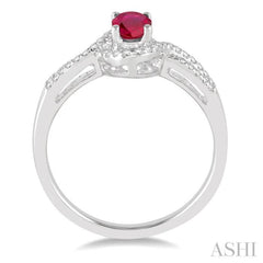 6x4 MM Oval Cut Ruby and 1/6 Ctw Round Cut Diamond Ring in 10K White Gold