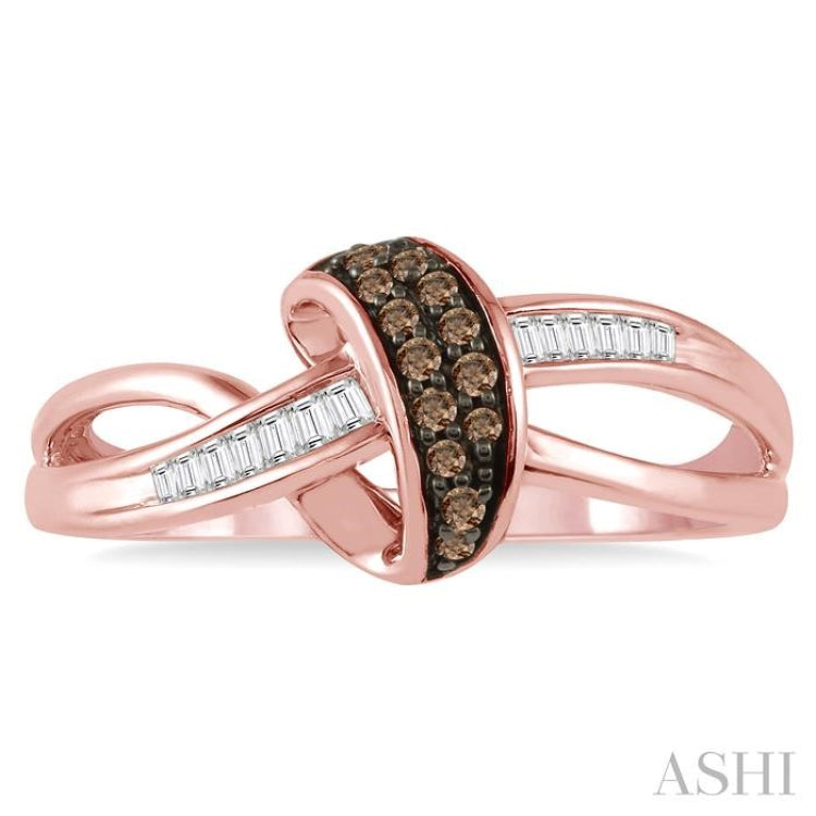 1/6 Ctw Abstract Split Shank Baguette and Brown Diamond Ladies Ring in 10K Rose Gold