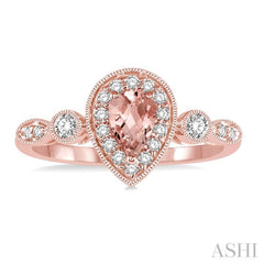 6X4MM Pear shape Morganite Center and 1/4 Ctw Round Cut Diamond Ring in 14K Rose Gold