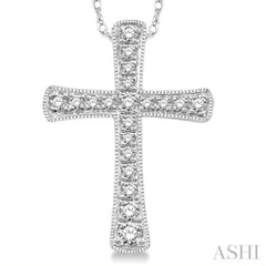 1/6 Ctw Round Cut Diamond Cross Pendant in 14K White Gold with Chain