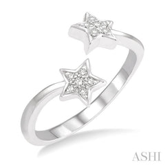 1/10 Ctw Star Accent Open Ended Round Cut Diamond Ladies Ring in 10K White Gold