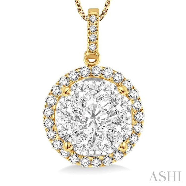 2 Ctw Lovebright Round Cut Diamond Pendant in 14K Yellow and White Gold with Chain