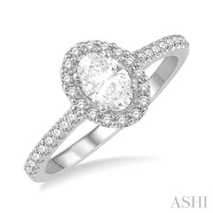 1/6 Ctw Oval Shape Semi-Mount Diamond Engagement Ring in 14K White Gold