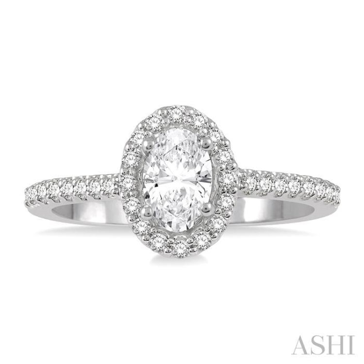 1/6 Ctw Oval Shape Semi-Mount Diamond Engagement Ring in 14K White Gold