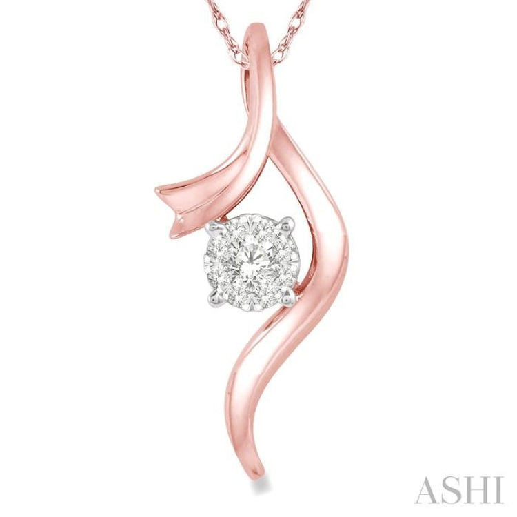 1/6 Ctw Curved Lovebright Round Cut Diamond Pendant in 14K Rose and White Gold with chain