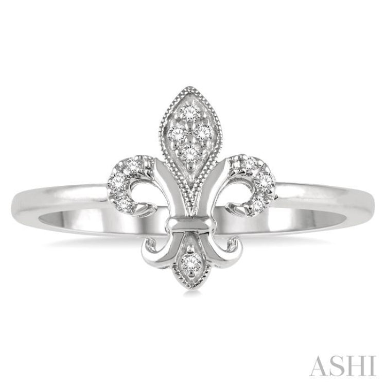 1/20 Ctw Fleur De Lis Round Cut Diamond Ring in 10K White Gold