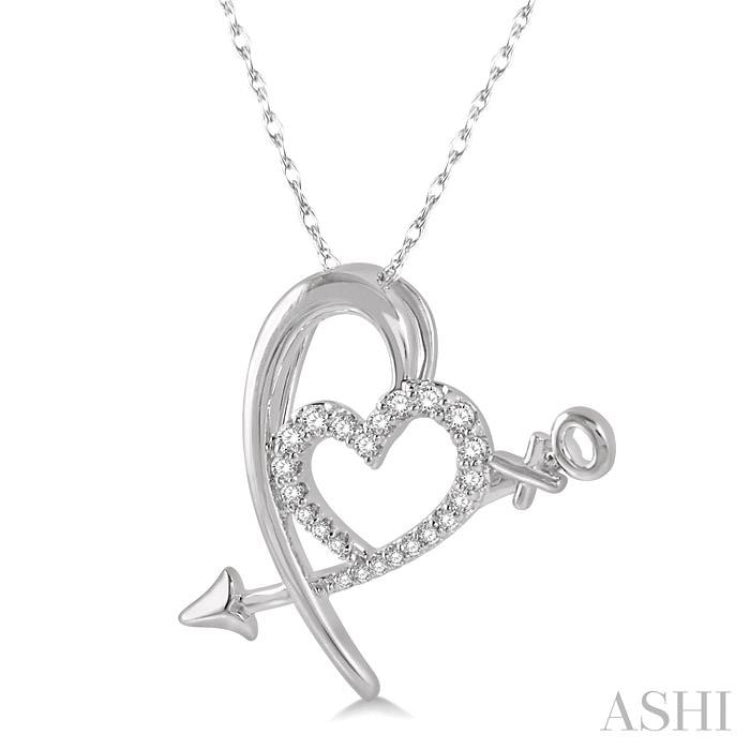 1/8 Ctw Crisscross Merged Hearts Round Cut Diamond Pendant With Chain in 10K White Gold