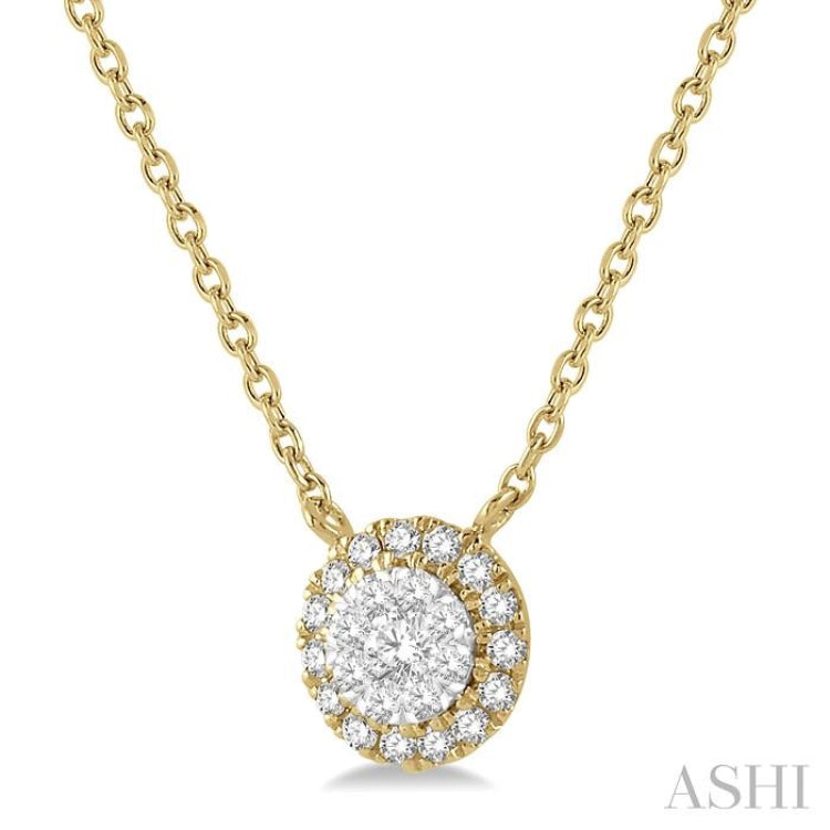 1/6 ctw Circular Round Cut Diamond Lovebright Necklace in 14K Yellow and White Gold