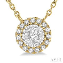 1/6 ctw Circular Round Cut Diamond Lovebright Necklace in 14K Yellow and White Gold