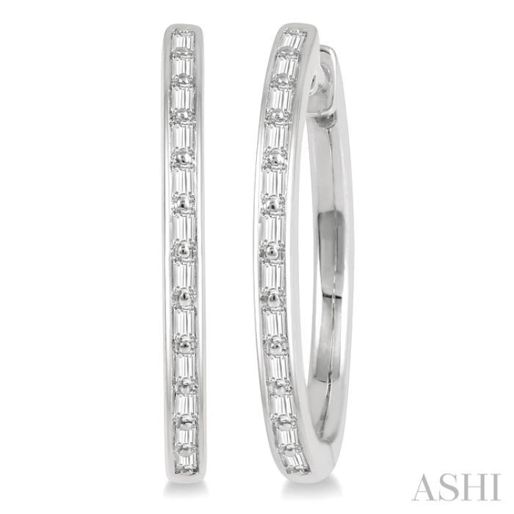 1/4 Ctw Baguette Diamond Hoop Earrings in 14K White Gold