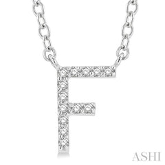 1/20 Ctw Initial 'F' Round Cut Diamond Pendant With Chain in 14K White Gold