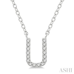 1/20 Ctw Initial 'U' Round Cut Diamond Pendant With Chain in 14K White Gold