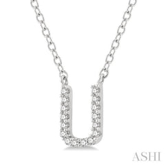 1/20 Ctw Initial 'U' Round Cut Diamond Pendant With Chain in 14K White Gold