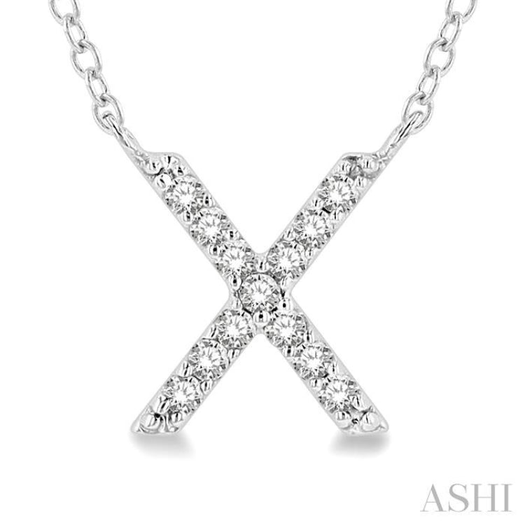 1/20 Ctw Initial 'X' Round Cut Diamond Pendant With Chain in 14K White Gold