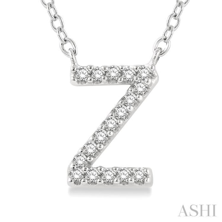 1/20 Ctw Initial 'Z' Round Cut Diamond Pendant With Chain in 14K White Gold