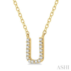 1/20 Ctw Initial 'U' Round Cut Diamond Pendant With Chain in 14K Yellow Gold