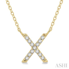 1/20 Ctw Initial 'X' Round Cut Diamond Pendant With Chain in 14K Yellow Gold