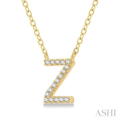 1/20 Ctw Initial 'Z' Round Cut Diamond Pendant With Chain in 14K Yellow Gold