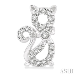 1/8 Ctw Petite Cat Motif Round Cut Diamond Fashion Stud Earring in 10K White Gold