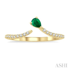 1/10 ctw Petite 4X3 MM Pear Cut Emerald and Round Cut Diamond Precious Fashion Ring in 10K Yellow Gold