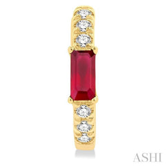 1/8 ctw Petite 4X2 MM Ruby and Round Cut Diamond Fashion Huggies in 10K Yellow Gold