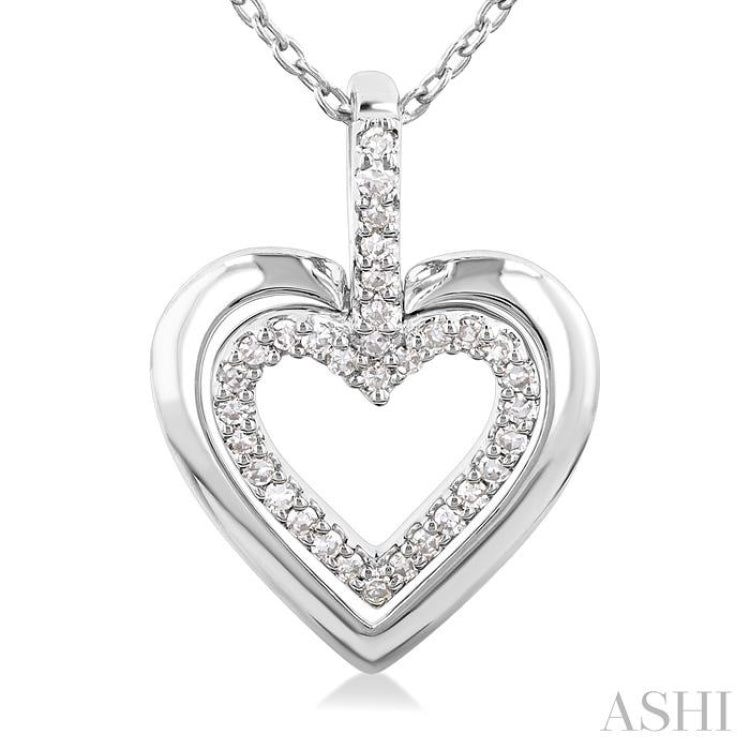 1/10 ctw Petite Twin Heart Round Cut Diamond Fashion Pendant With Chain in 10K White Gold