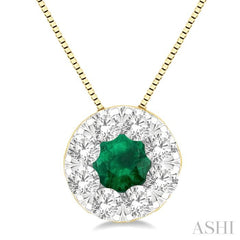 1/3 ctw Round Cut and 3.8MM Emerald Cut Lovebright Diamond Precious Pendant With Chain in 14K Yellow and White Gold