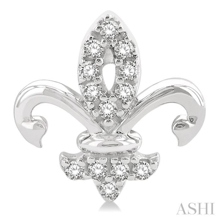 1/8 ctw Petite Fleur De Lis Round Cut Diamond Fashion Stud Earring in 10K White Gold