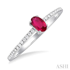 1/10 ctw Petite 5x3 MM Oval Cut Ruby and Round Cut Diamond Precious Fashion Ring in 10K White Gold