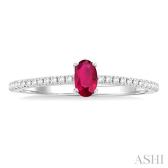 1/10 ctw Petite 5x3 MM Oval Cut Ruby and Round Cut Diamond Precious Fashion Ring in 10K White Gold