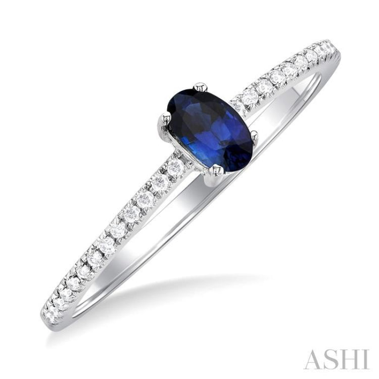 1/10 ctw Petite 5x3 MM Oval Cut Sapphire and Round Cut Diamond Precious Fashion Ring in 10K White Gold