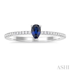 1/10 ctw Petite 5x3 MM Pear Cut Sapphire and Round Cut Diamond Precious Fashion Ring in 10K White Gold